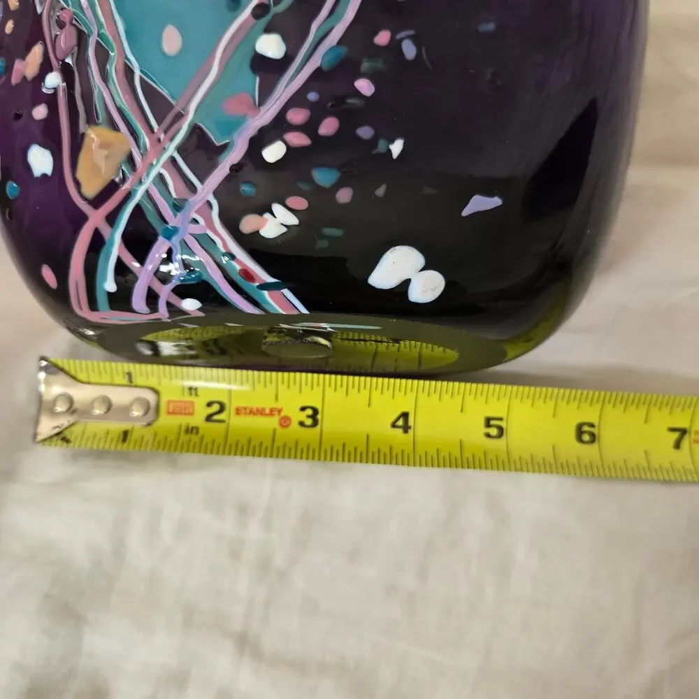 Vtg Stephen Nelson Amethyst Studio Glass 1991 Abstract Blown Vase Signed